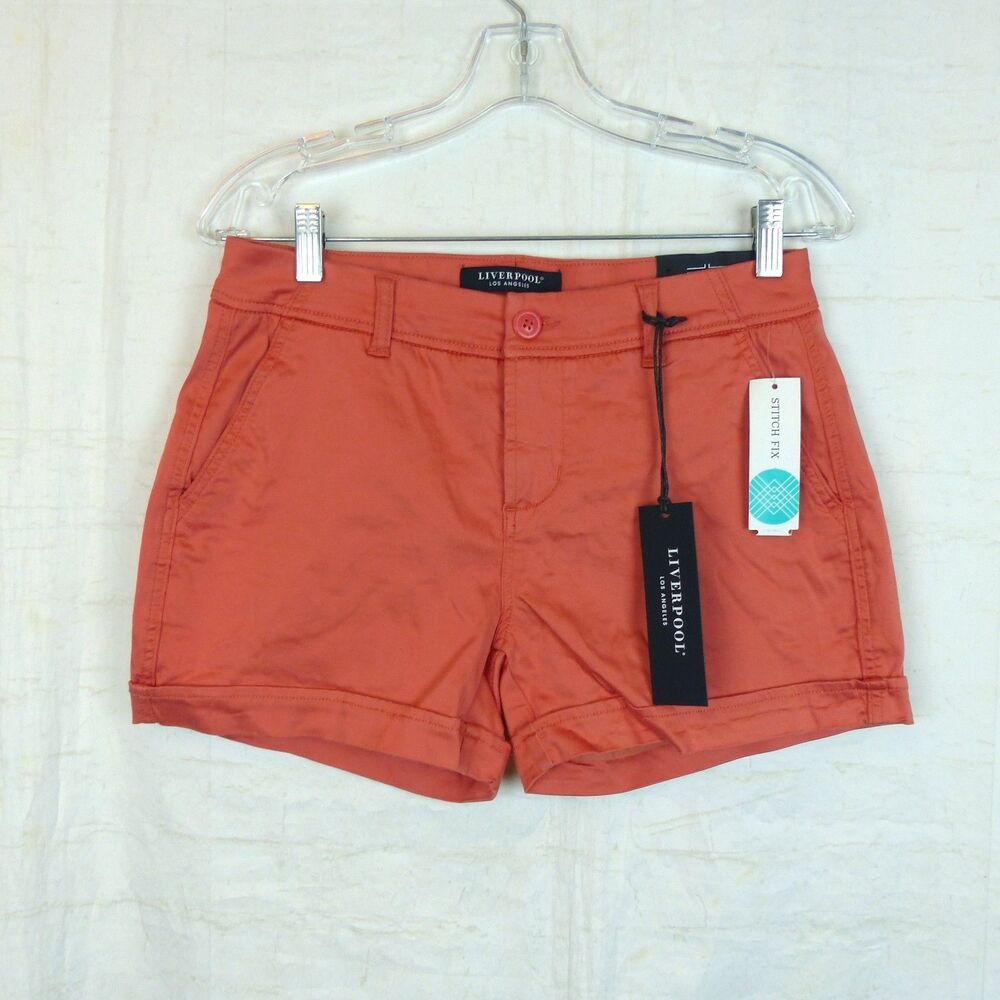 Liverpool Los Angeles Johnny Chino Short Women 27 / 4 Orange Cuffed Mid Rise NWT